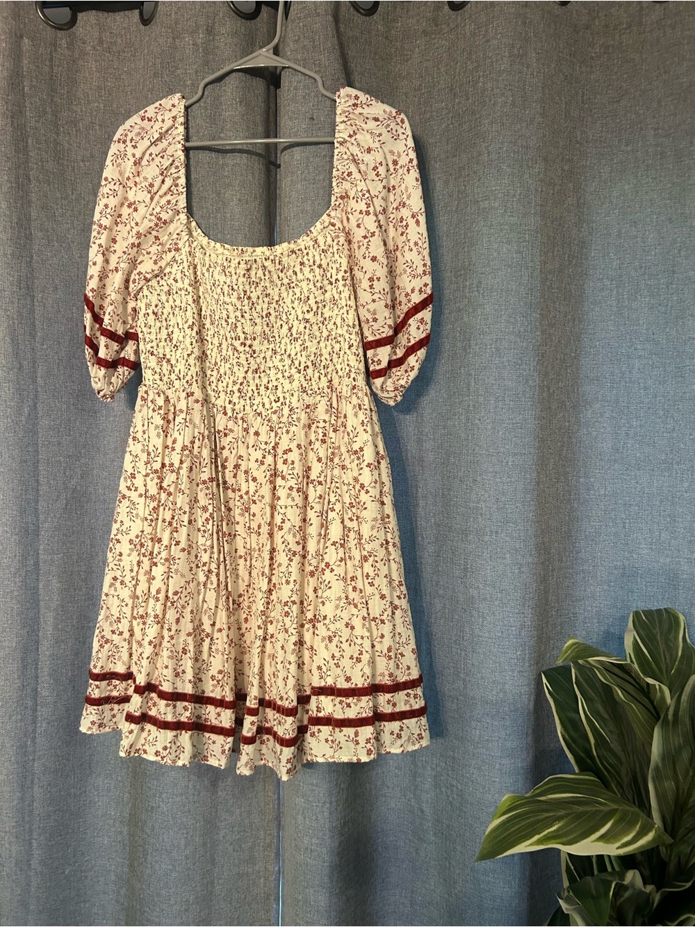 Altar'd State Ivory Mini Dress with Burgundy Floral Print